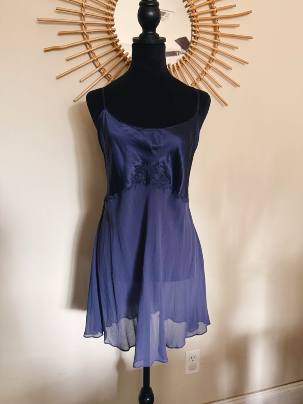 Victoria's Secret Navy Slip Chemise with Floral Lace